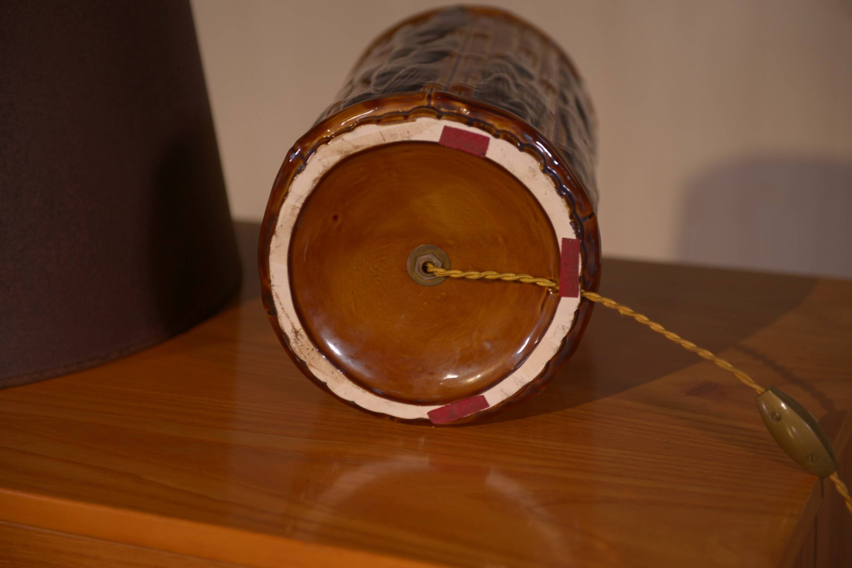 Ceramic lamp with bamboo decor, 1960s