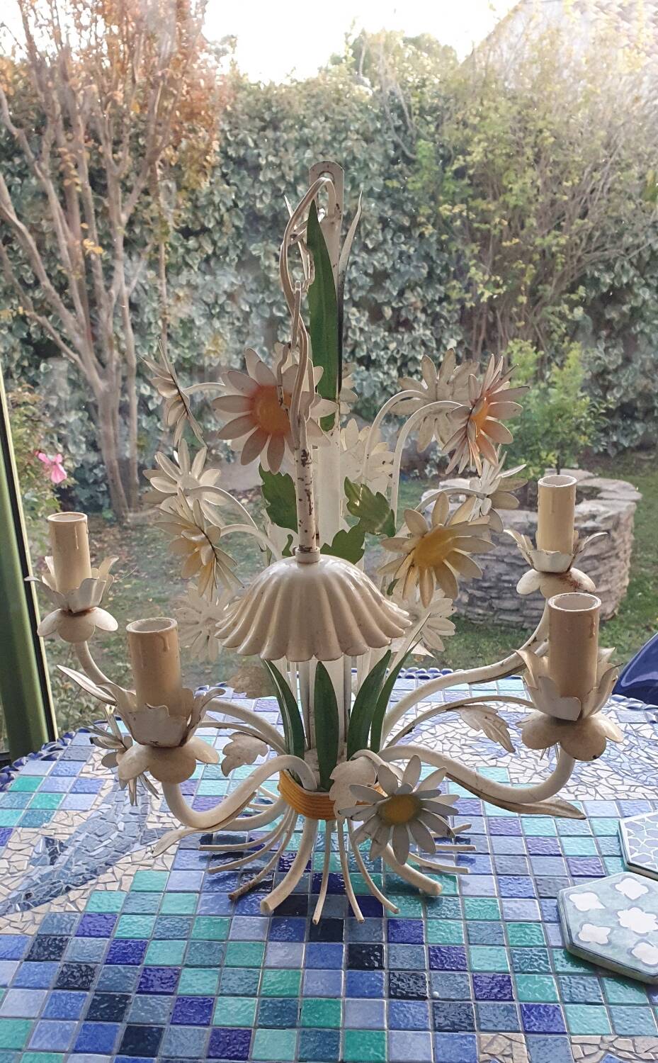 Wrought iron flower chandelier