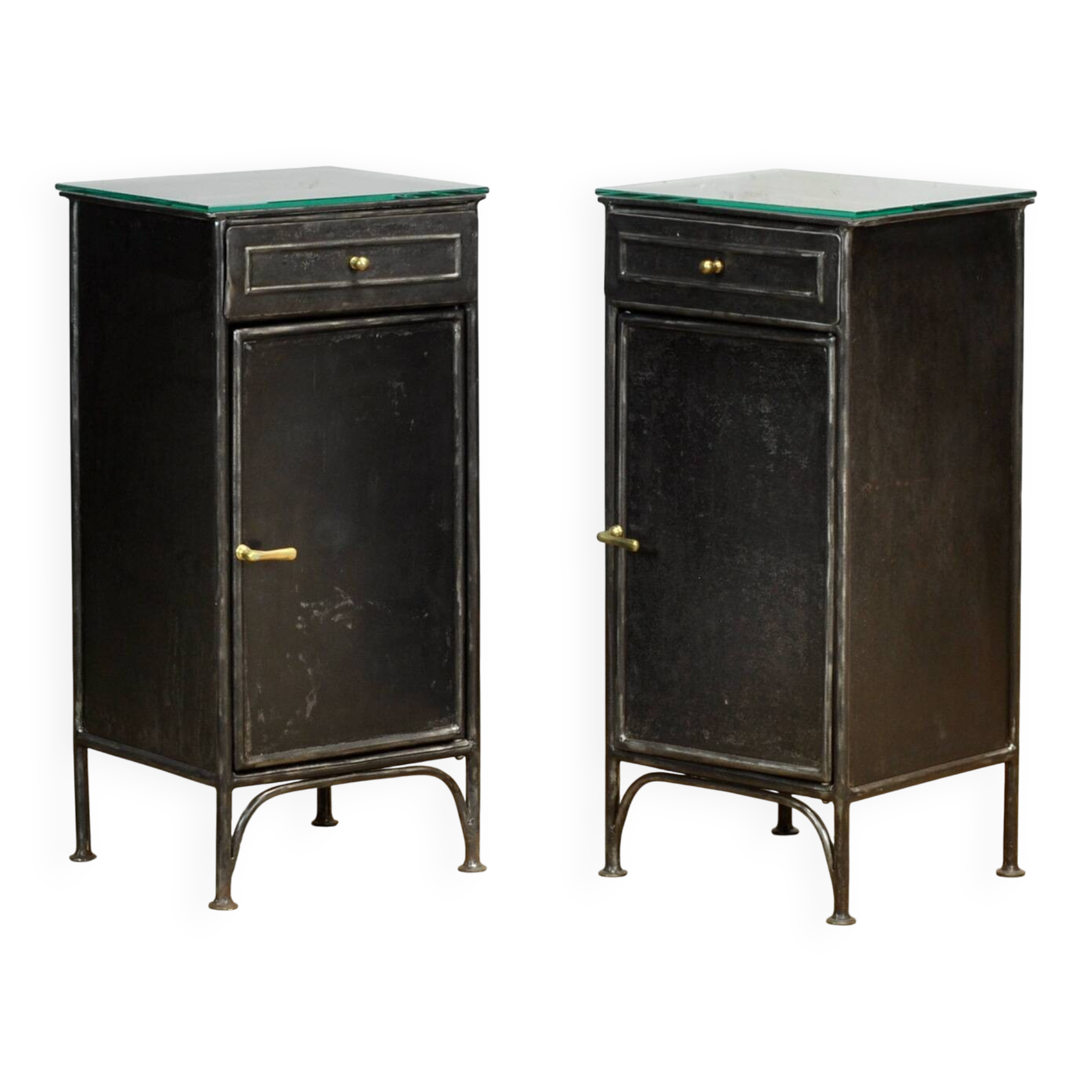 Set Iron And Glass Nightstands, 1900’s