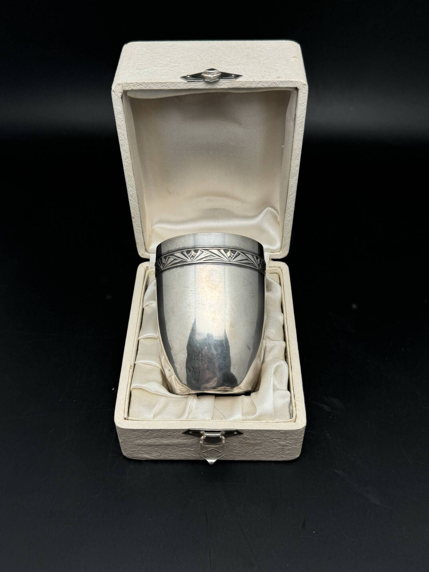 White metal (silverware) cup in its original box