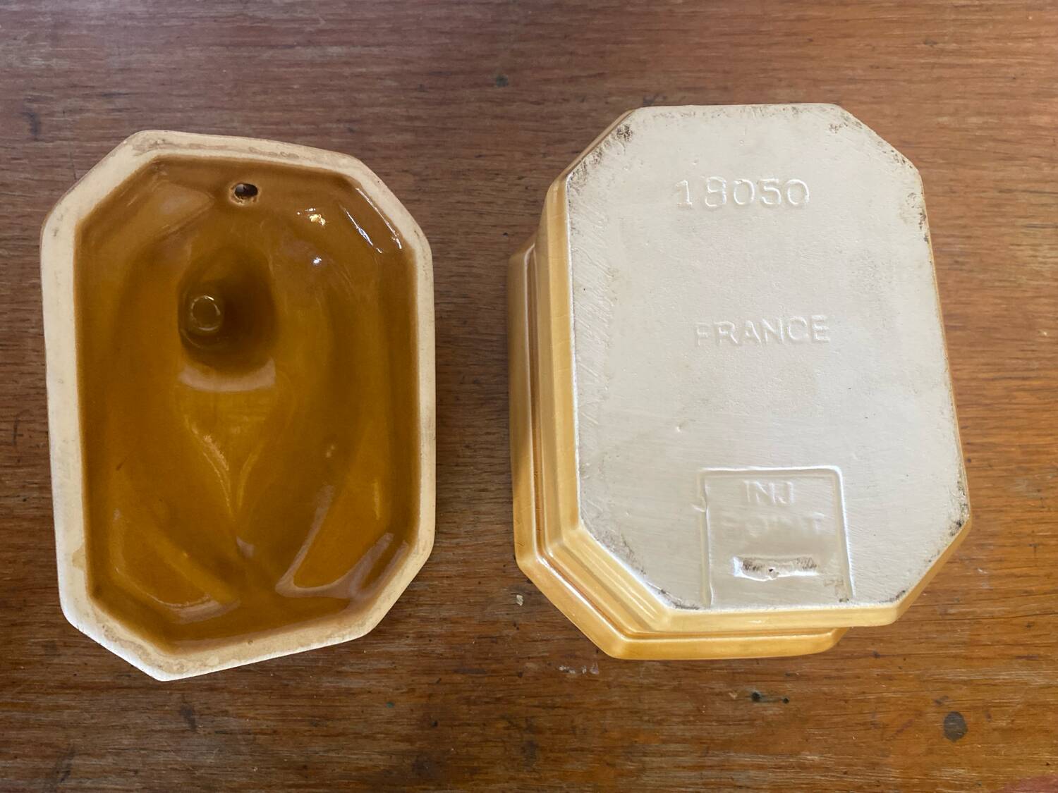 Terrine ancienne staub forme canard céramique beige france vintage