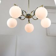 Mid-Century Modern Italian Brass and Opaline Chandelier, 1960