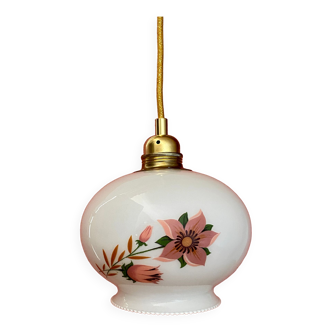 Vintage opaline pendant lamp white opaline flower designs