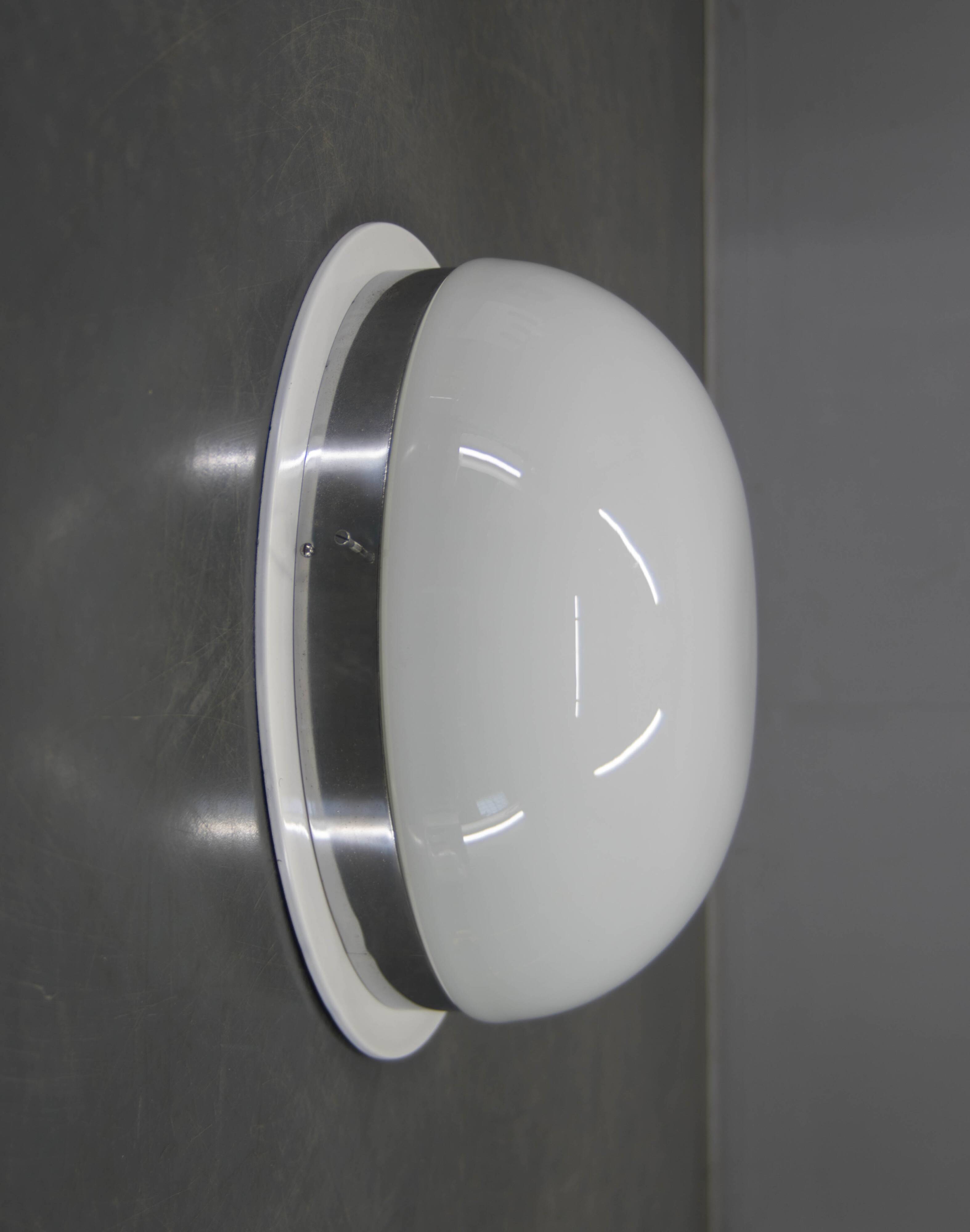 Big Bauhaus Chrome Flushmount or Wall Light, 1940s