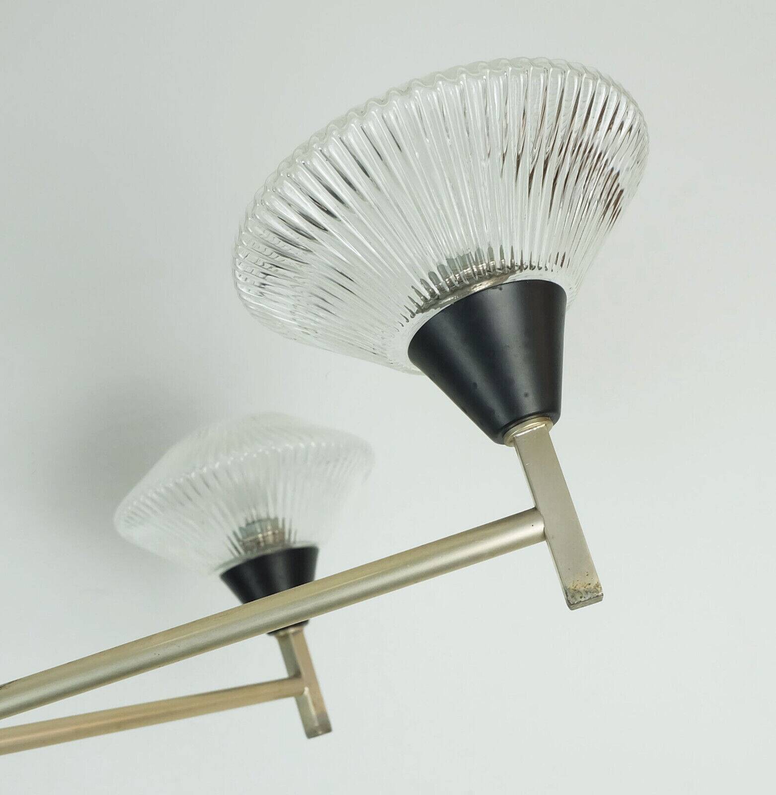 6-light mid century CHANDELIER pendant light glass aluminum and metal earyl 1960s