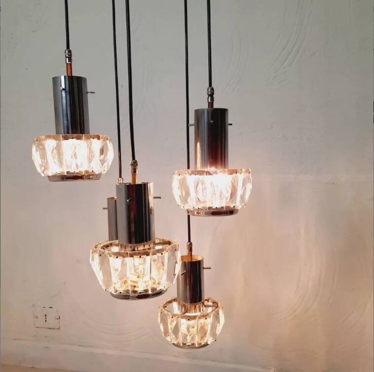 Cascade chandelier - vintage - steel and glass