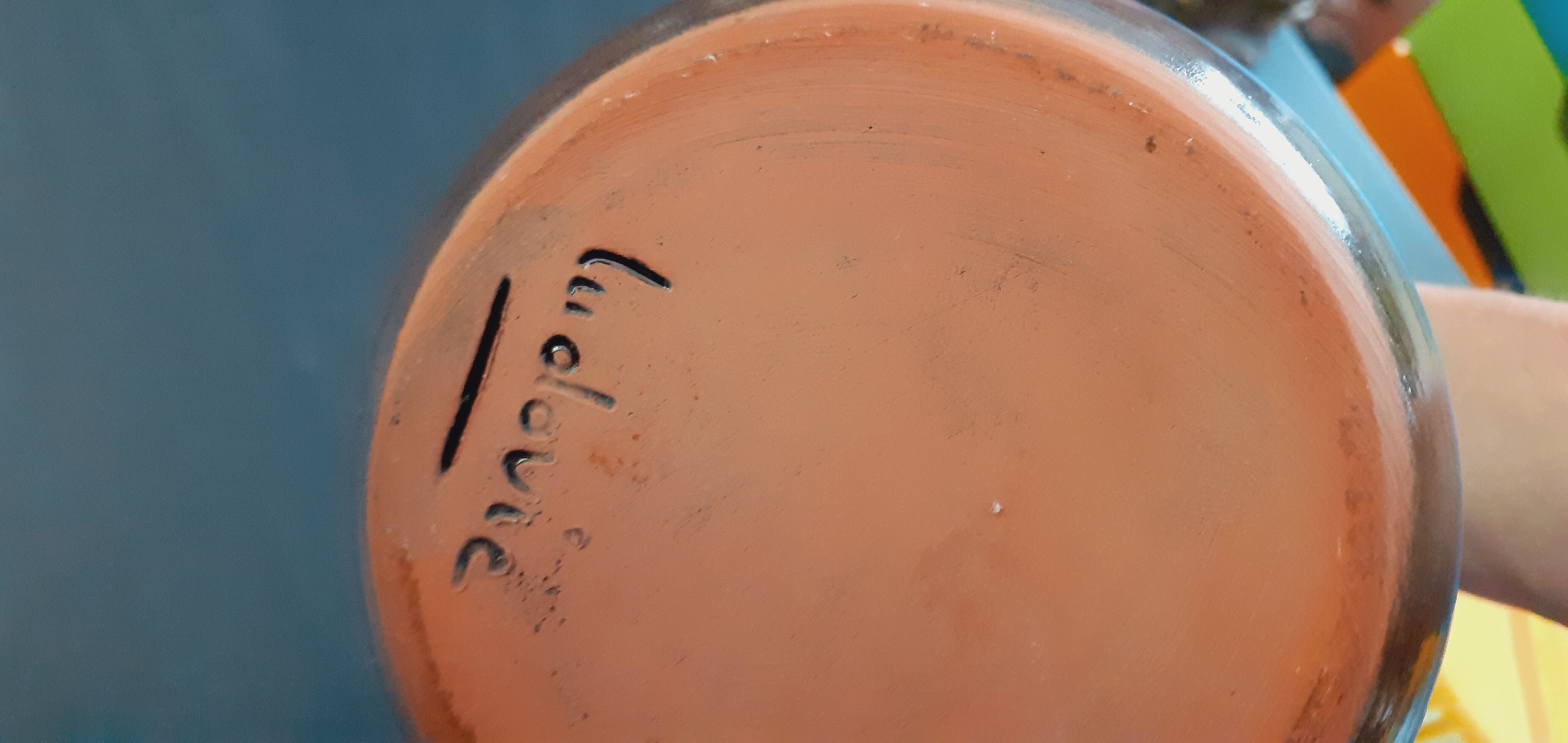 Enamelled terracotta pitcher year 50 signed Ludovic