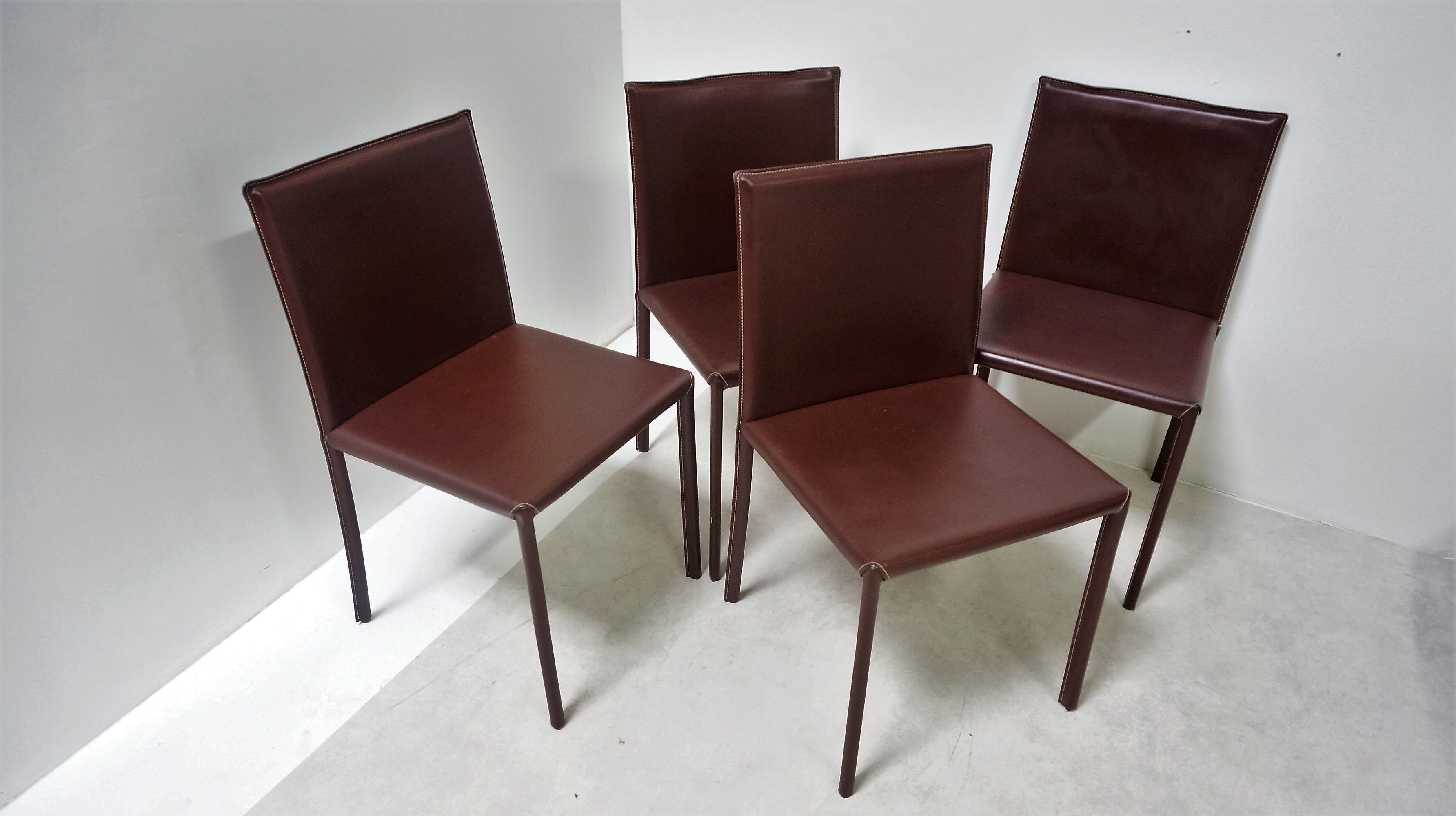 Series of 4 Italian leather chairs