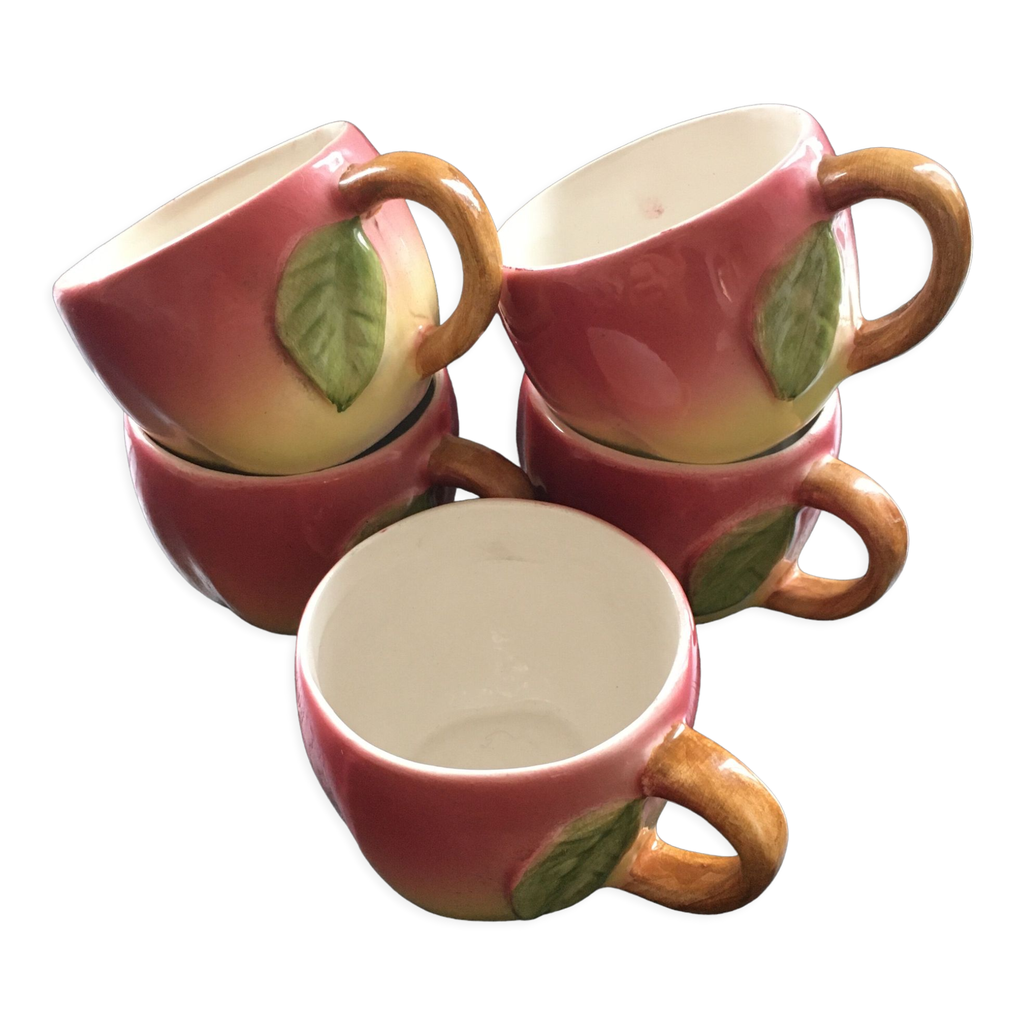 Service 5 tasses à thé barbotine rose