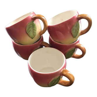 Service of 5 pink slip tea cups