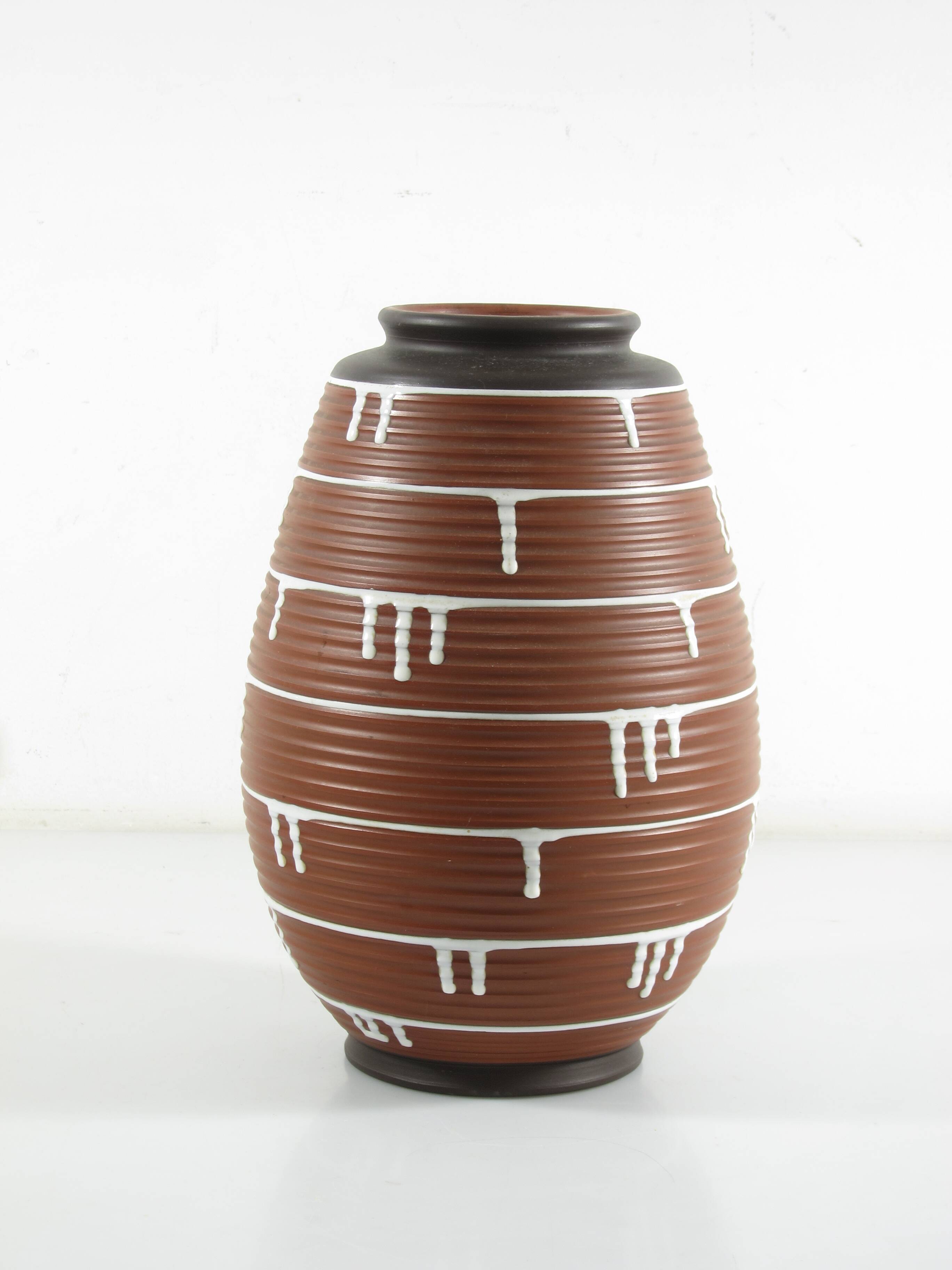 1950s Ceramic Vase with Brown & Black Drip Glaze