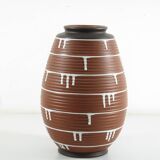 1950s Ceramic Vase with Brown & Black Drip Glaze