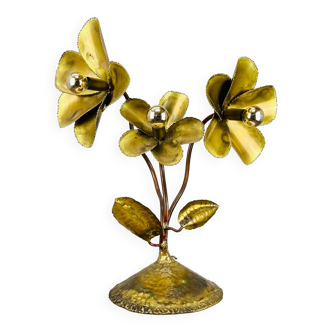 Lampe fleurs laiton doré années 70