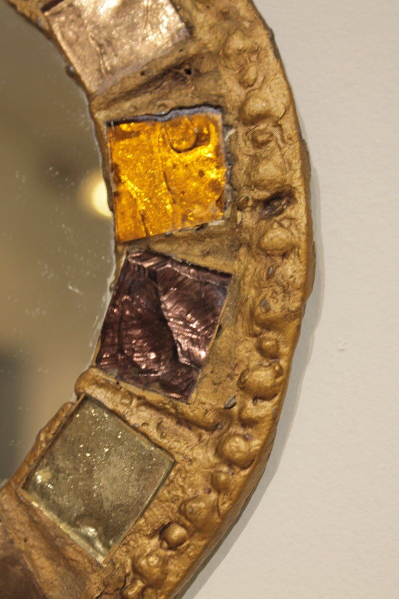 Brutalist mirror in lead and talosel by Irena Jaworska