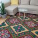 Tapis roumain vintage 330X176 cm tissé à la main dans la laine jaune et vert design géométrique