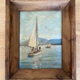 Huile sur panneau Voilier