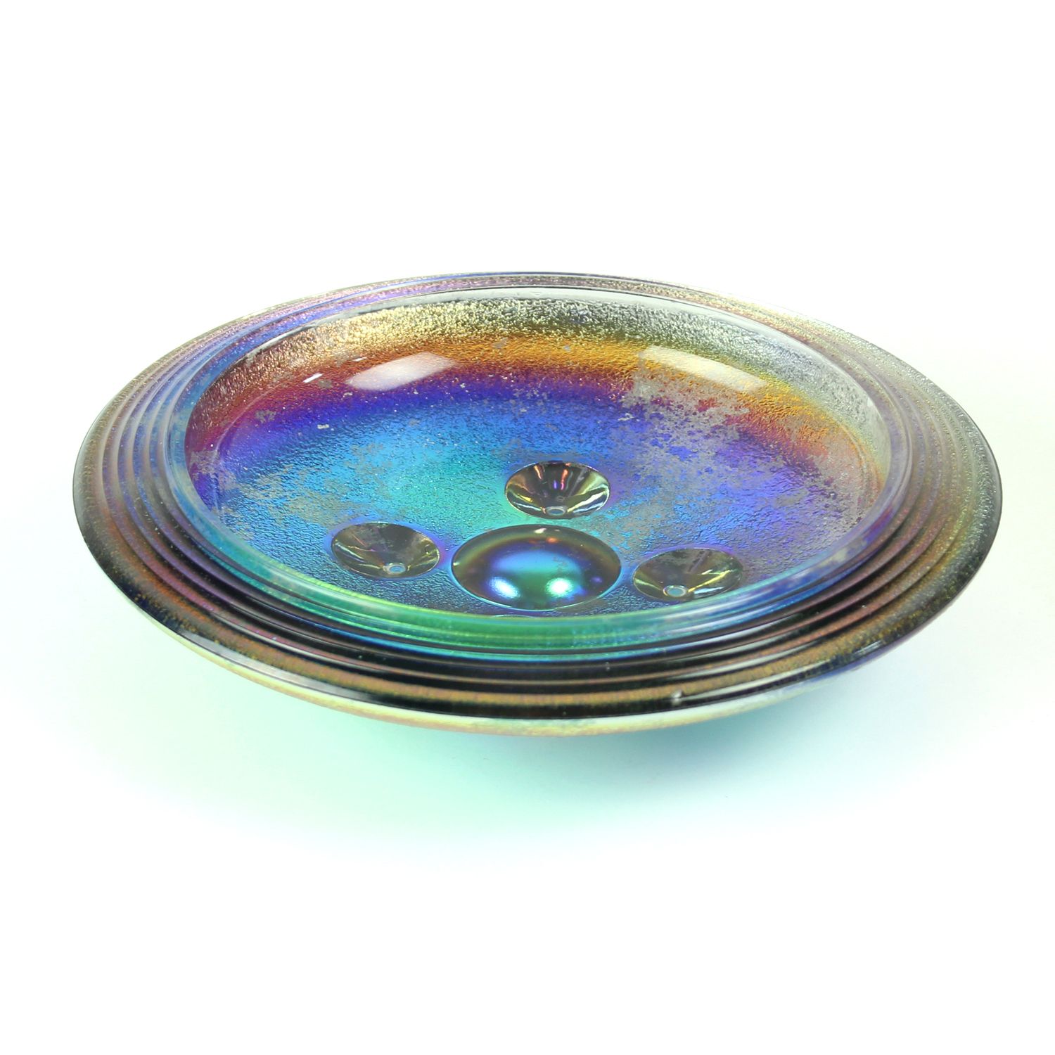 Rare iridescent art glass trinket bowl by Jiri Zemon for Rudolfova Hut
