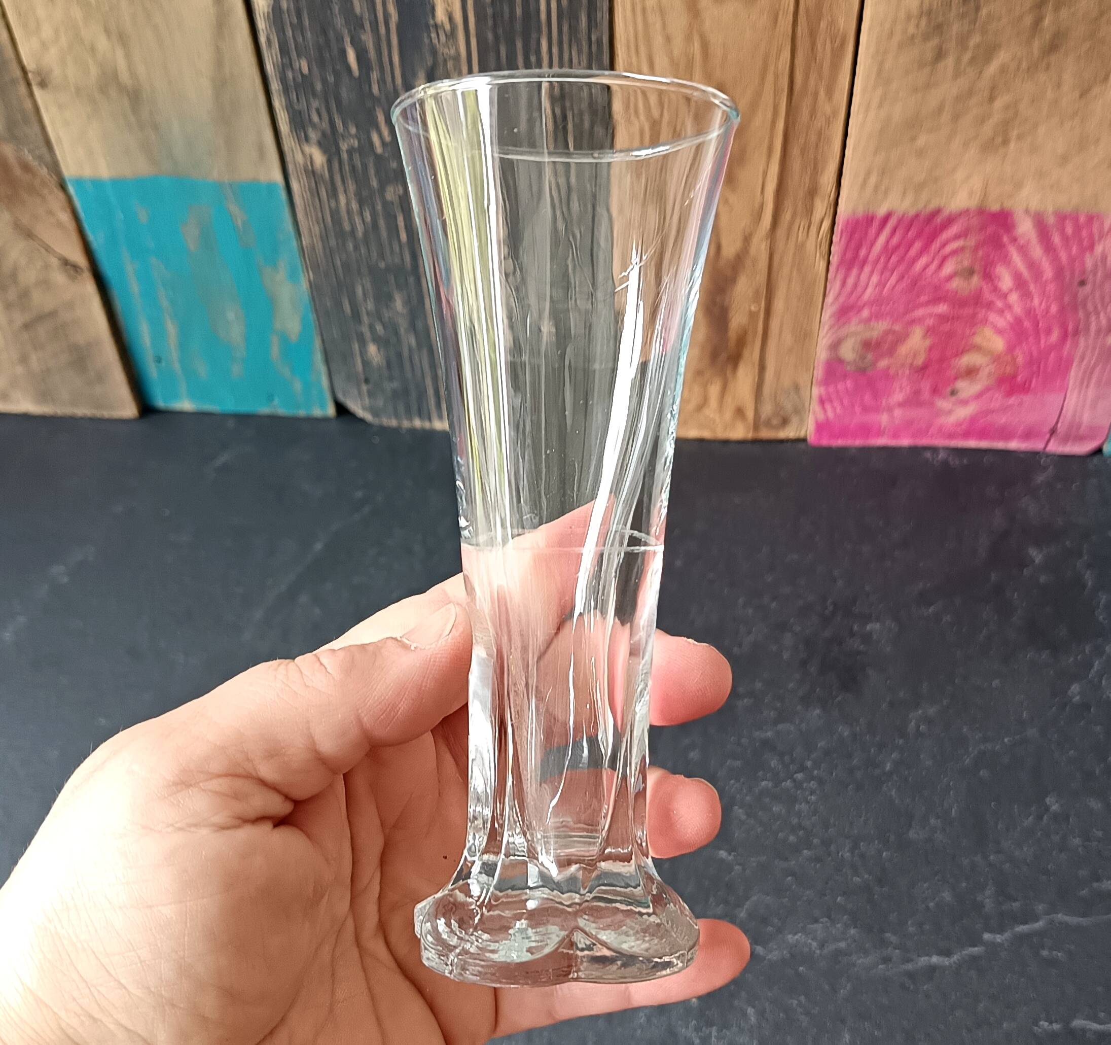 Pair of old pastis glasses with art deco dosage mark
