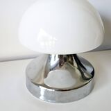 Space Age mushroom table lamp in chrome and opaline glass, 1970s