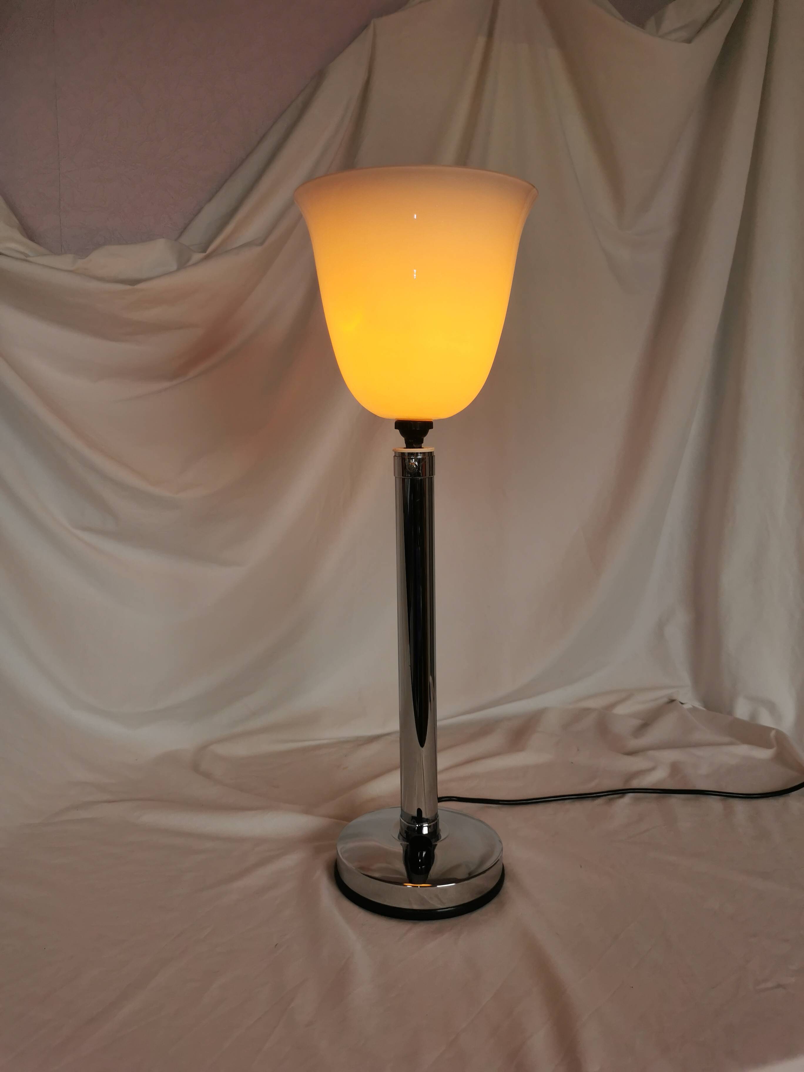 Large chrome and opaline lamp, Mazda and Ferdinand Solere, France, 1970