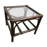 Table d'appoint en rotin avec sa plaque en verre