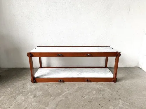 Italian modernist shelf in teak and Carrara marble, 1950s