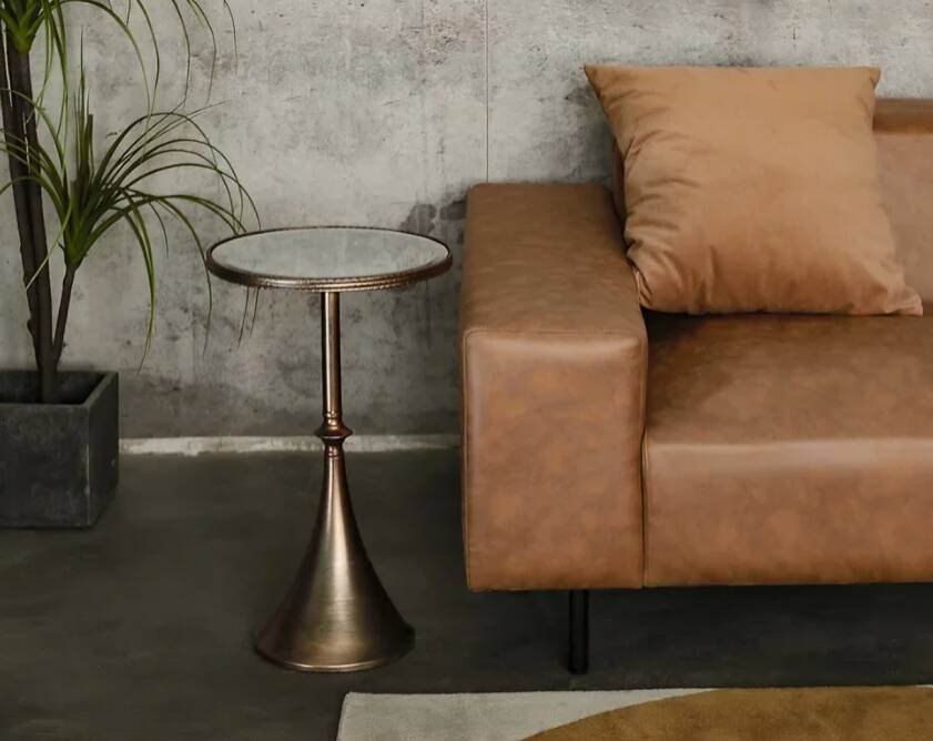 Light Luxury Round Mirror Glass Coffee Table, Retro Side Table for Living Room