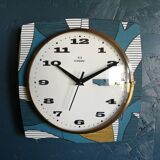 Vintage clock square silent wall clock "Romatic blue white ochre"