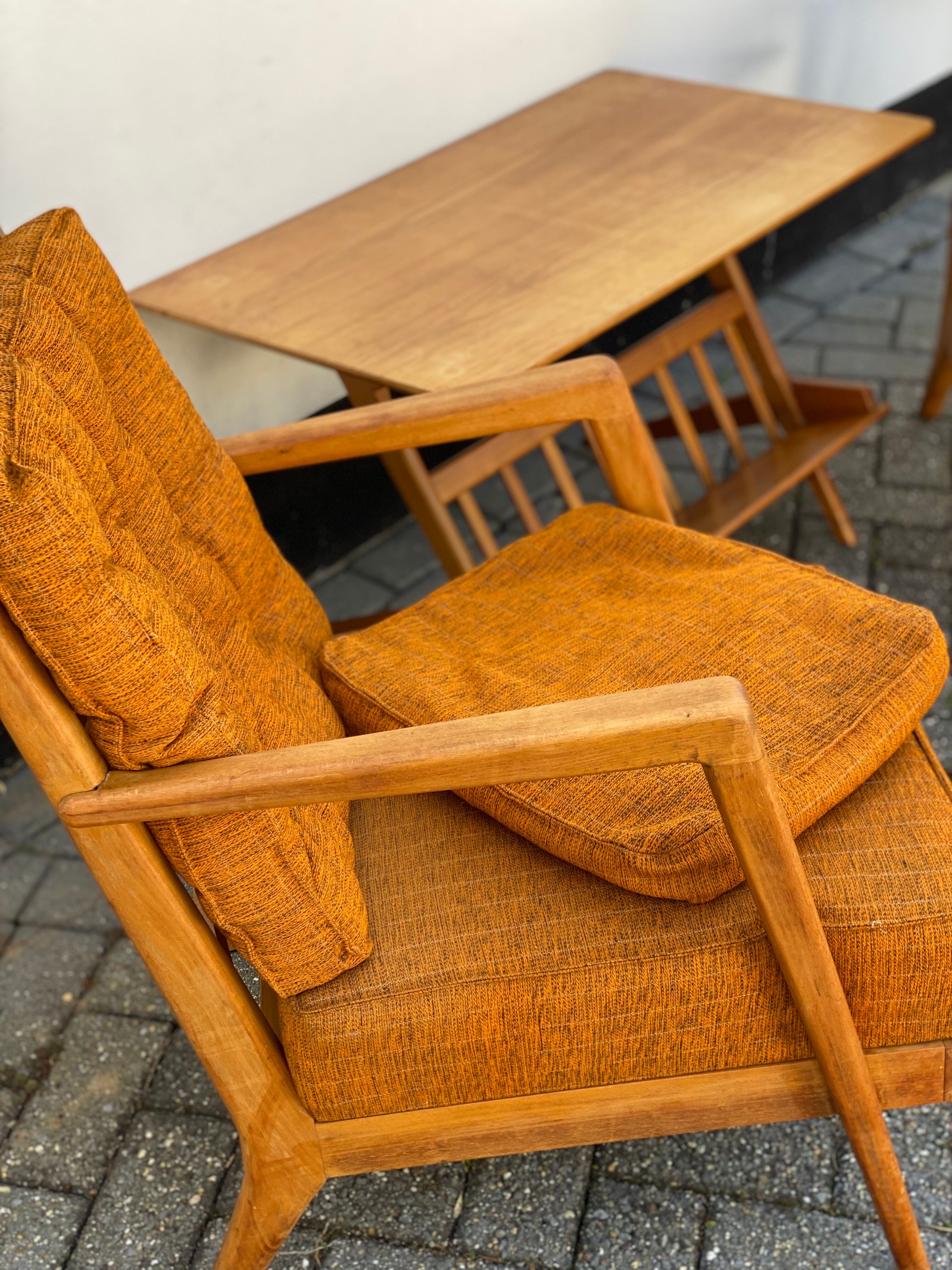Trio of Knoll Lounge Chairs with Magazine Table.