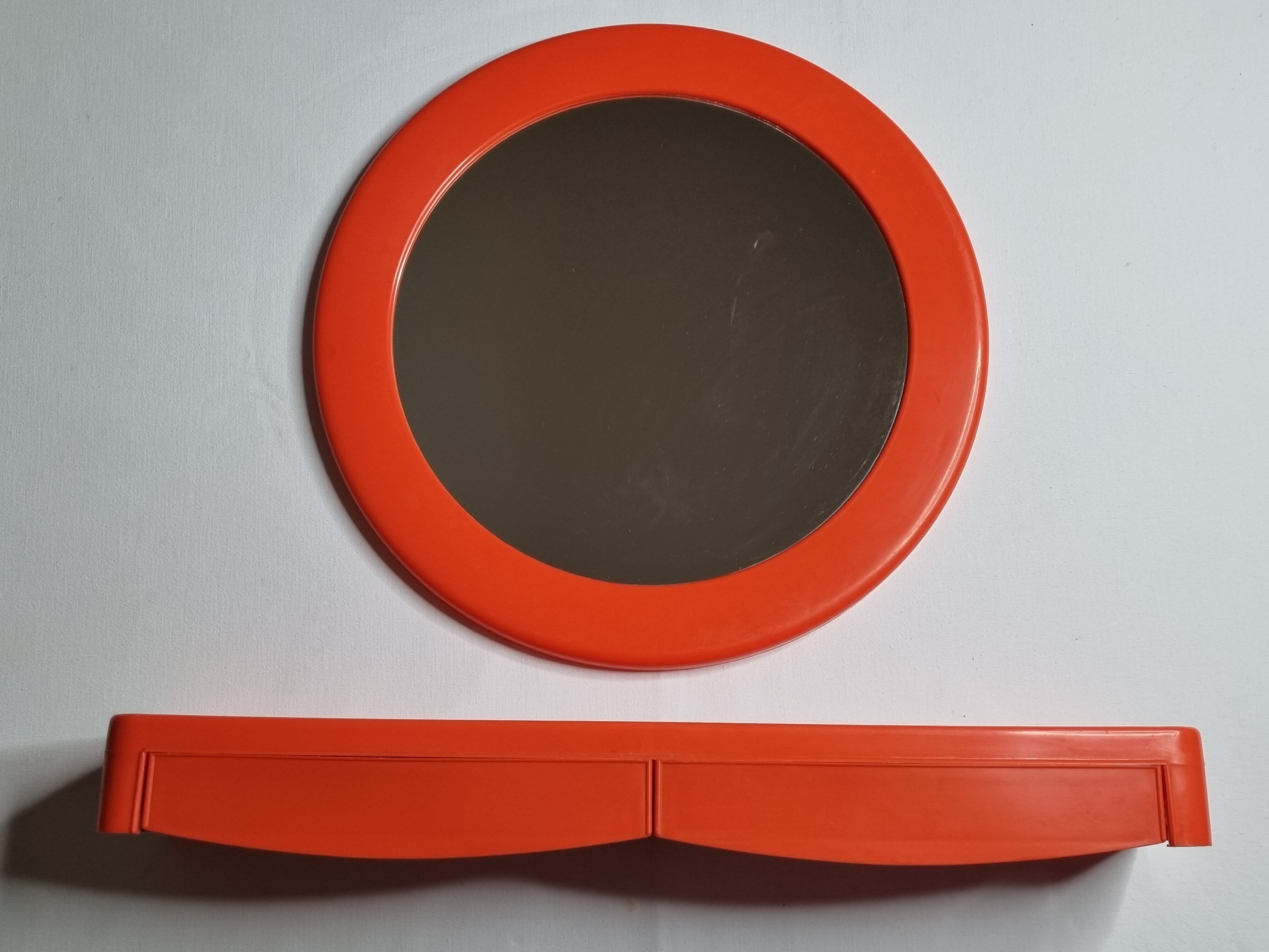 Miroir Syla vintage et étagère de salle de bain, orange, années 70