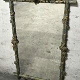 Large Wood and Patinated Stucco Mirror - Floral 1900s Period