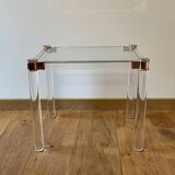 Bedside table, end table in plexiglass and glass, 1970