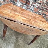 Table ronde ancienne de ferme, meuble vintage modulable