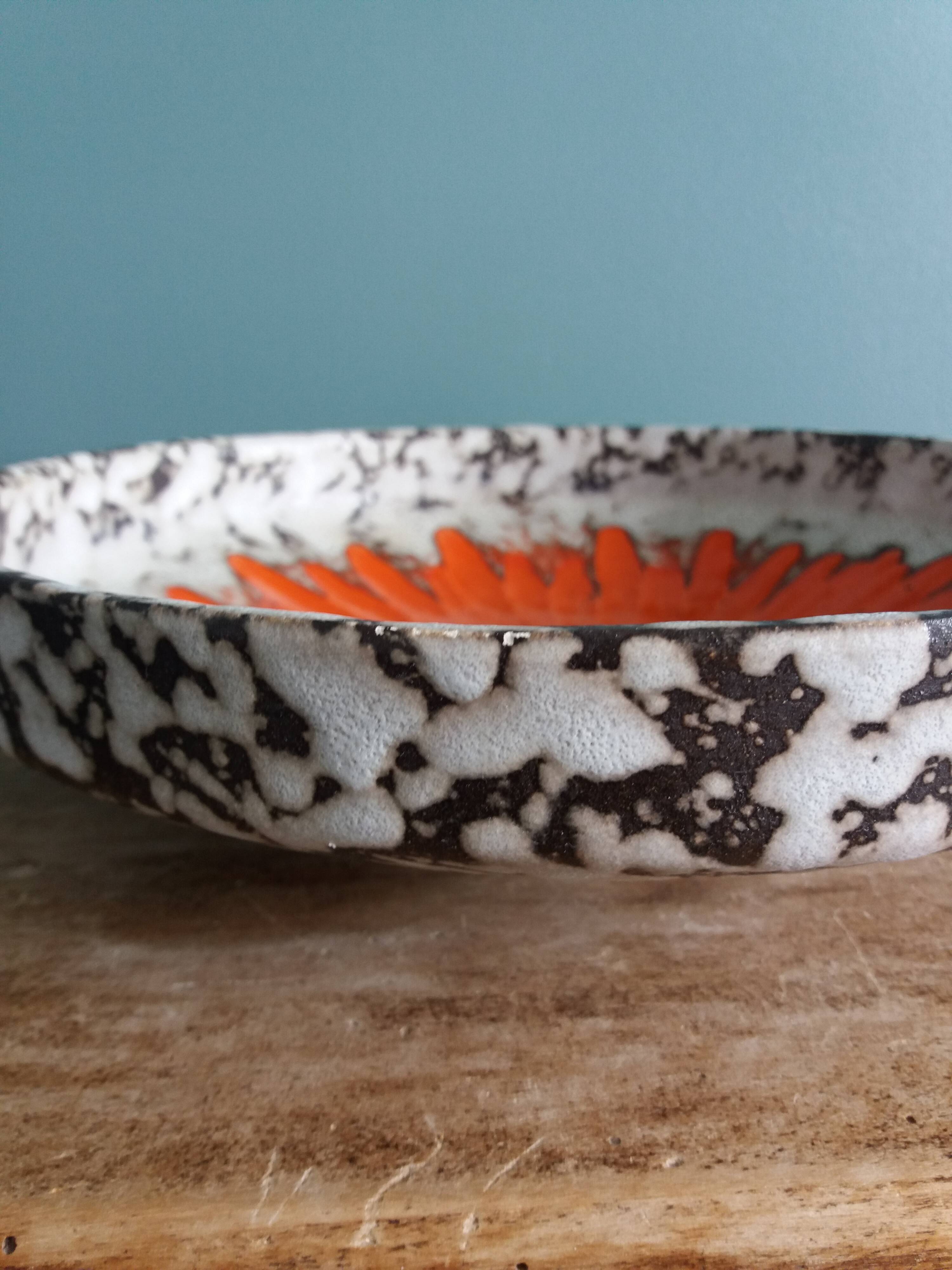 West Germany flat pocket emptier with orange flower decor