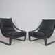 Set of Scandinavian lounge seats with leather cushions, 1970s