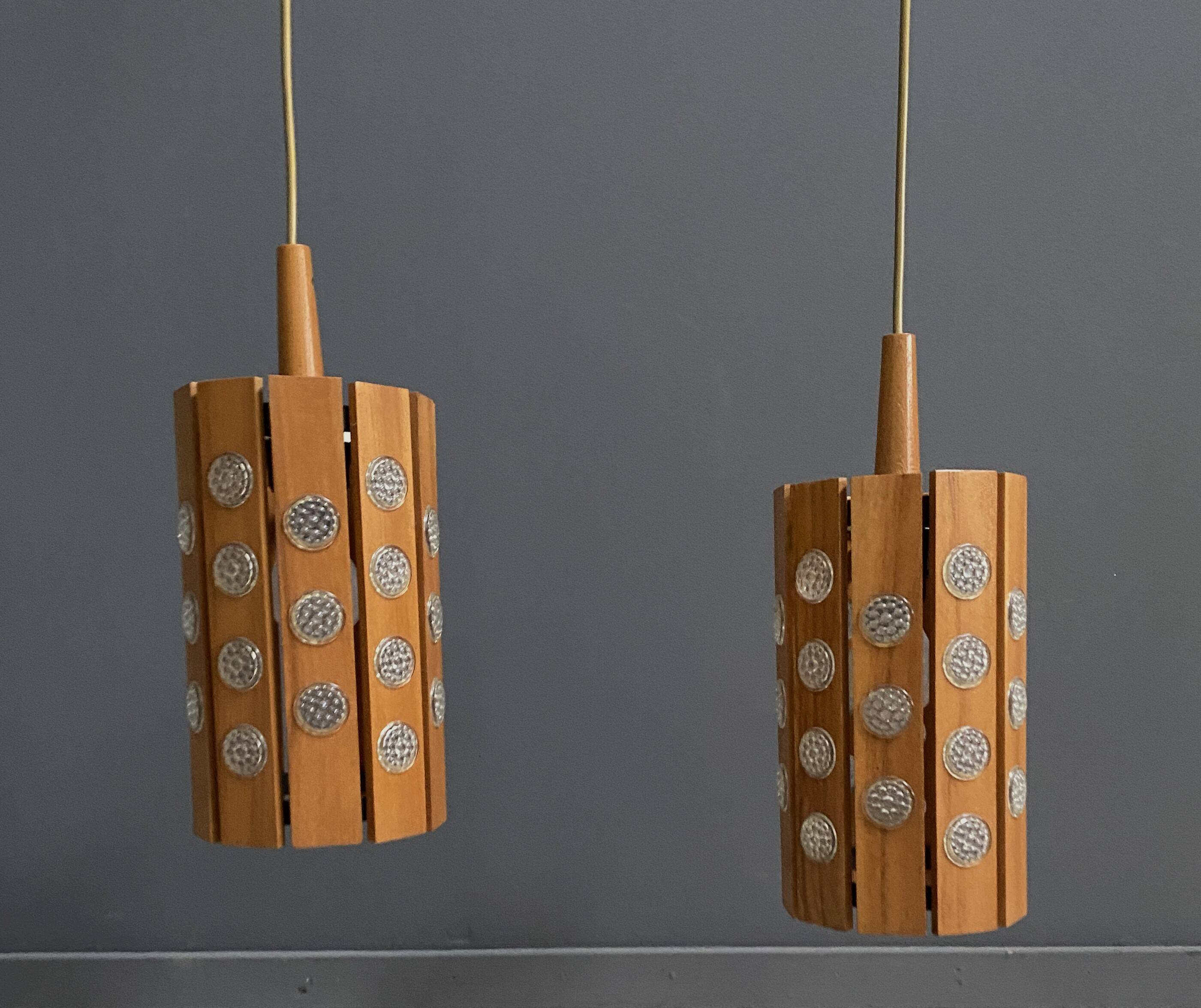 Set of 2 wood hang lamps 1970s