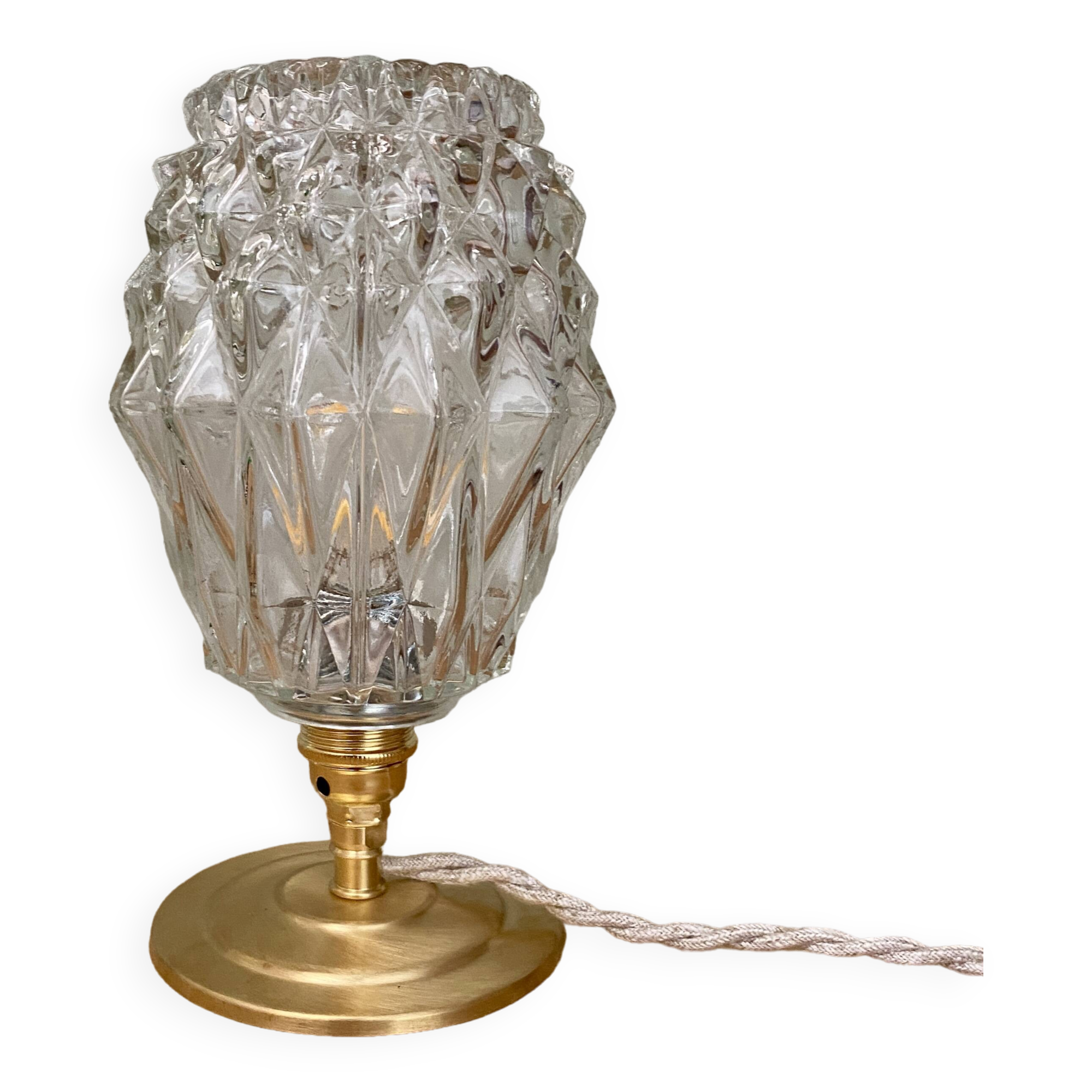 Vintage globe table lamp in molded glass