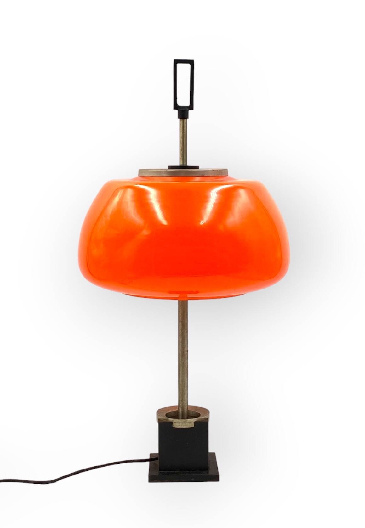 Oscar Torlasco, orange glass table / desk lamp, Prod. Lumi, 1960 ca.