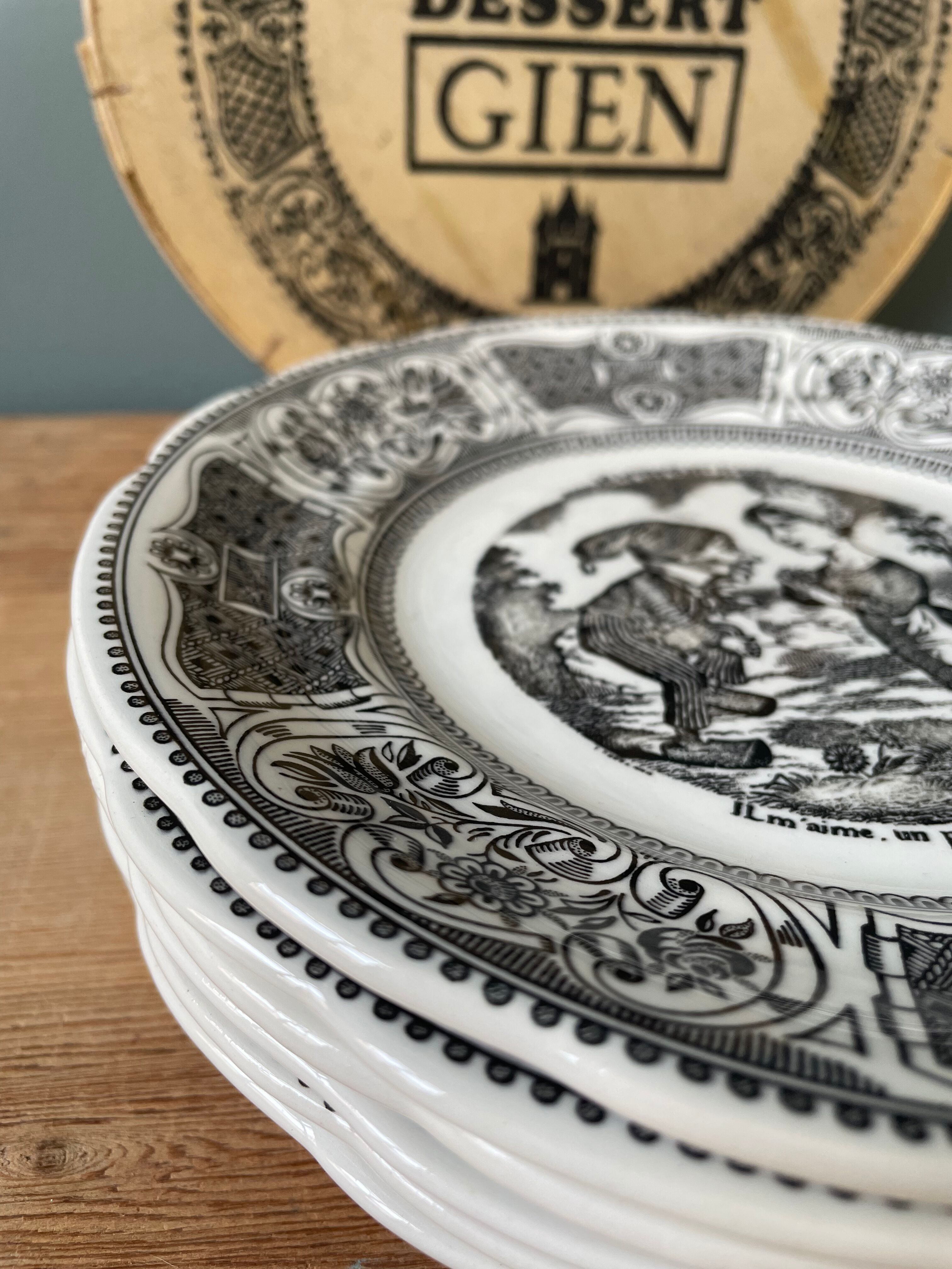 Box of 6 dessert plates in Gien earthenware, "the language of flowers"