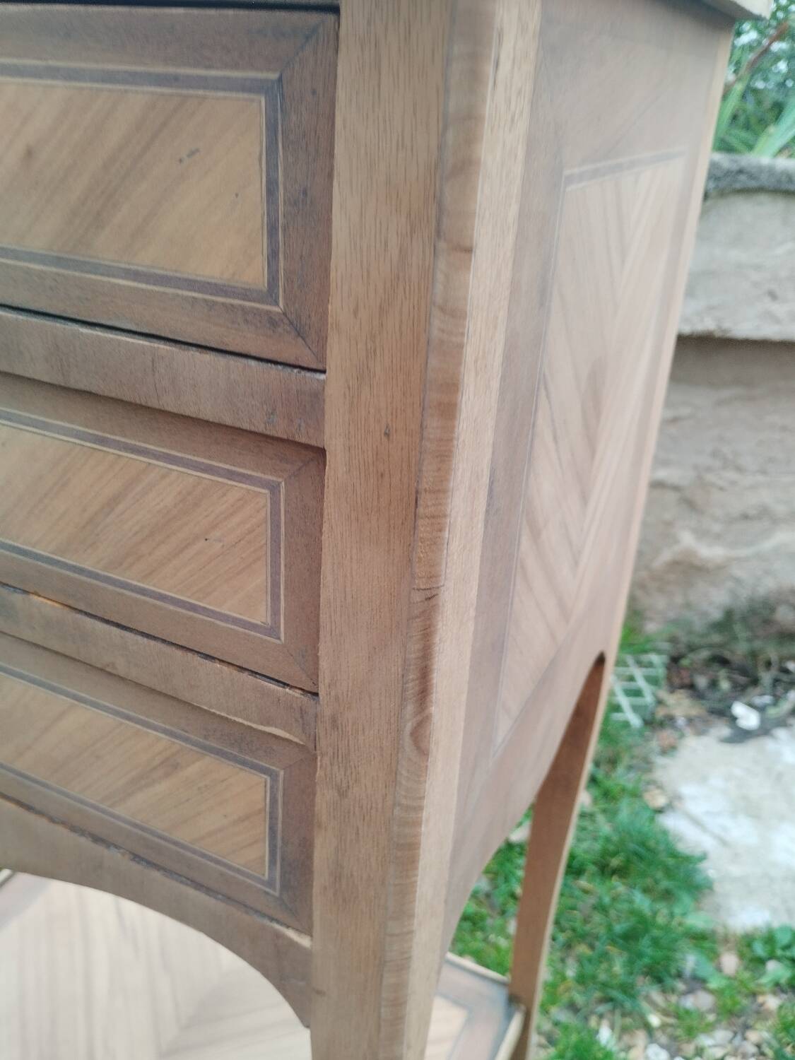 Antique Louis XVI style marquetry bedside table