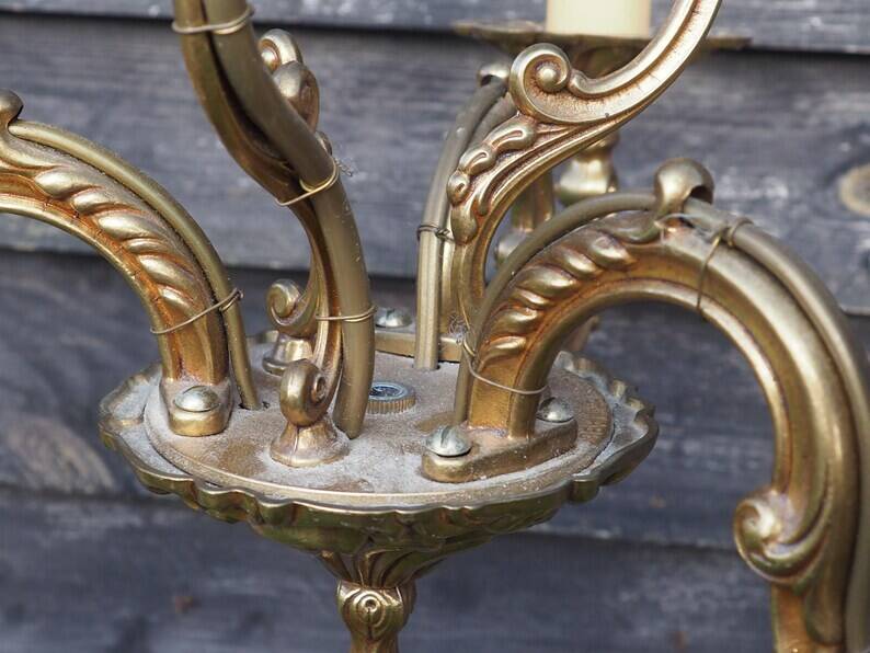 Vintage French Cage Chandelier: Bronze & Brass 3-Branch Ceiling Light