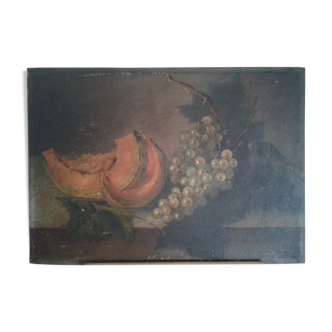 Table oil on canvas Life Dead with melon and grapes. 19 th