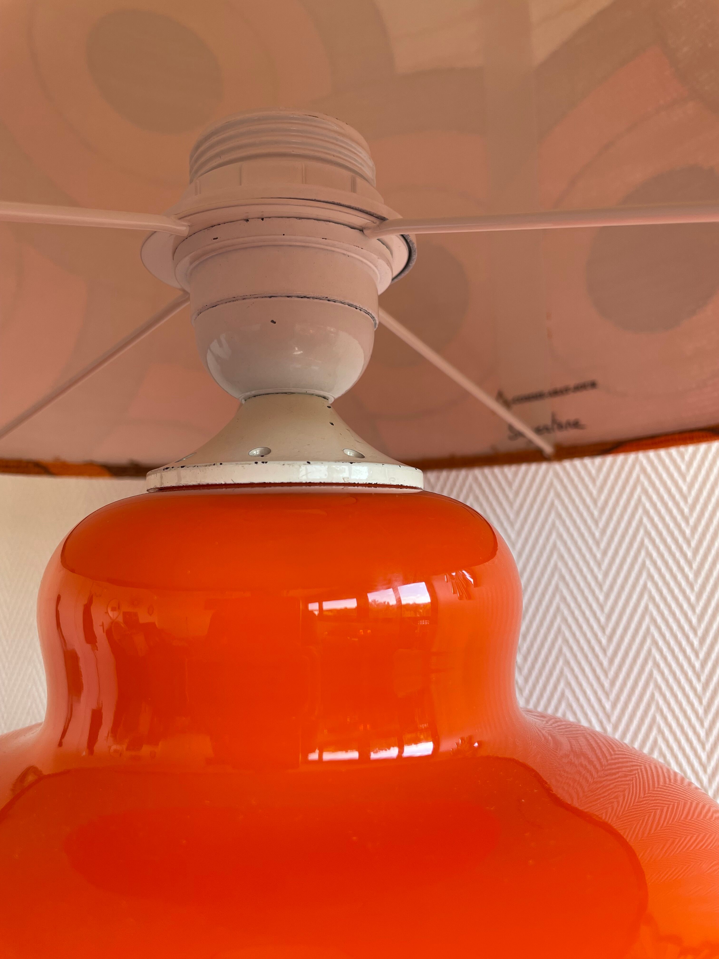 Supertone table lamp - orange opaline and vintage fabric