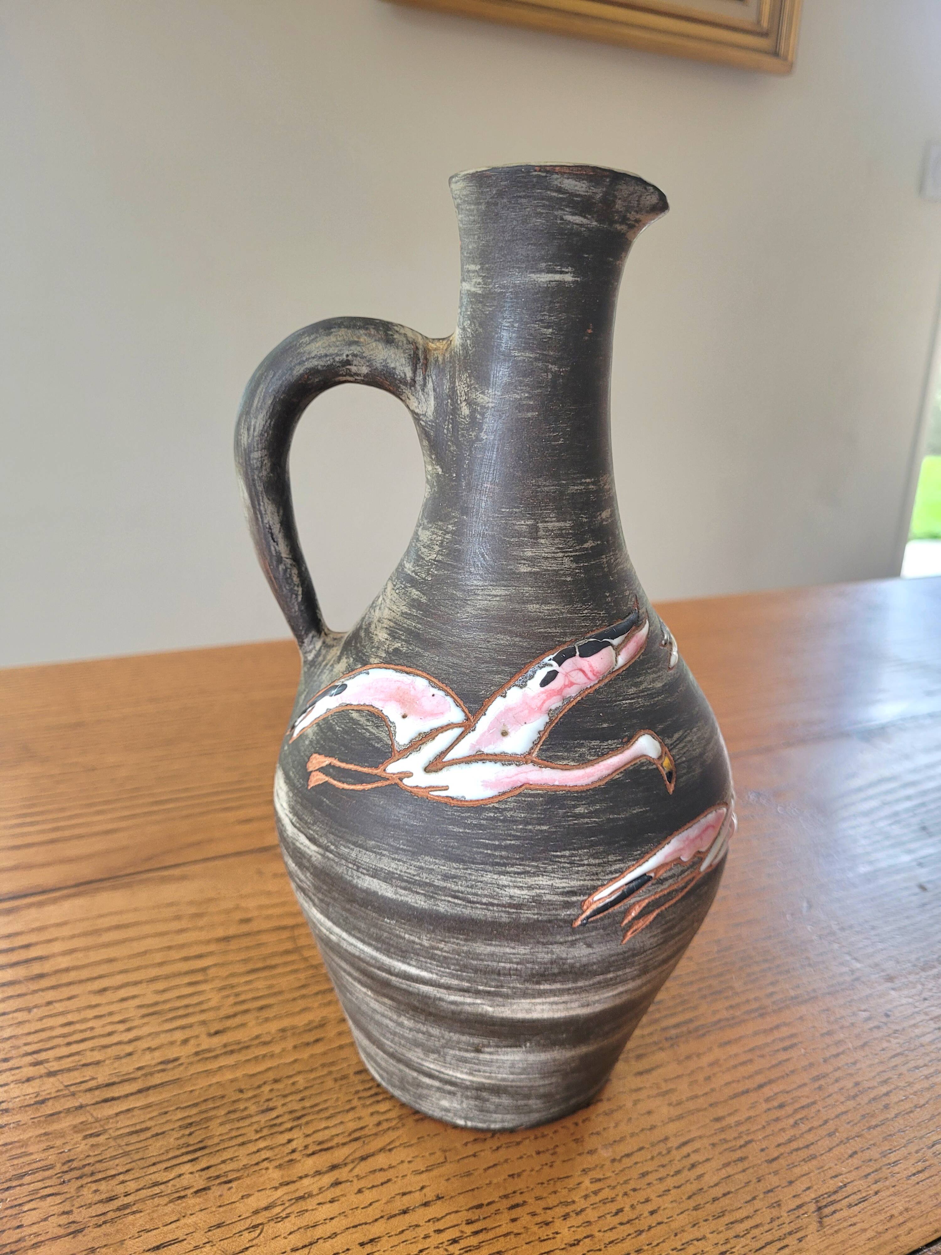 Rare signed ceramic and enameled porcelain pitcher