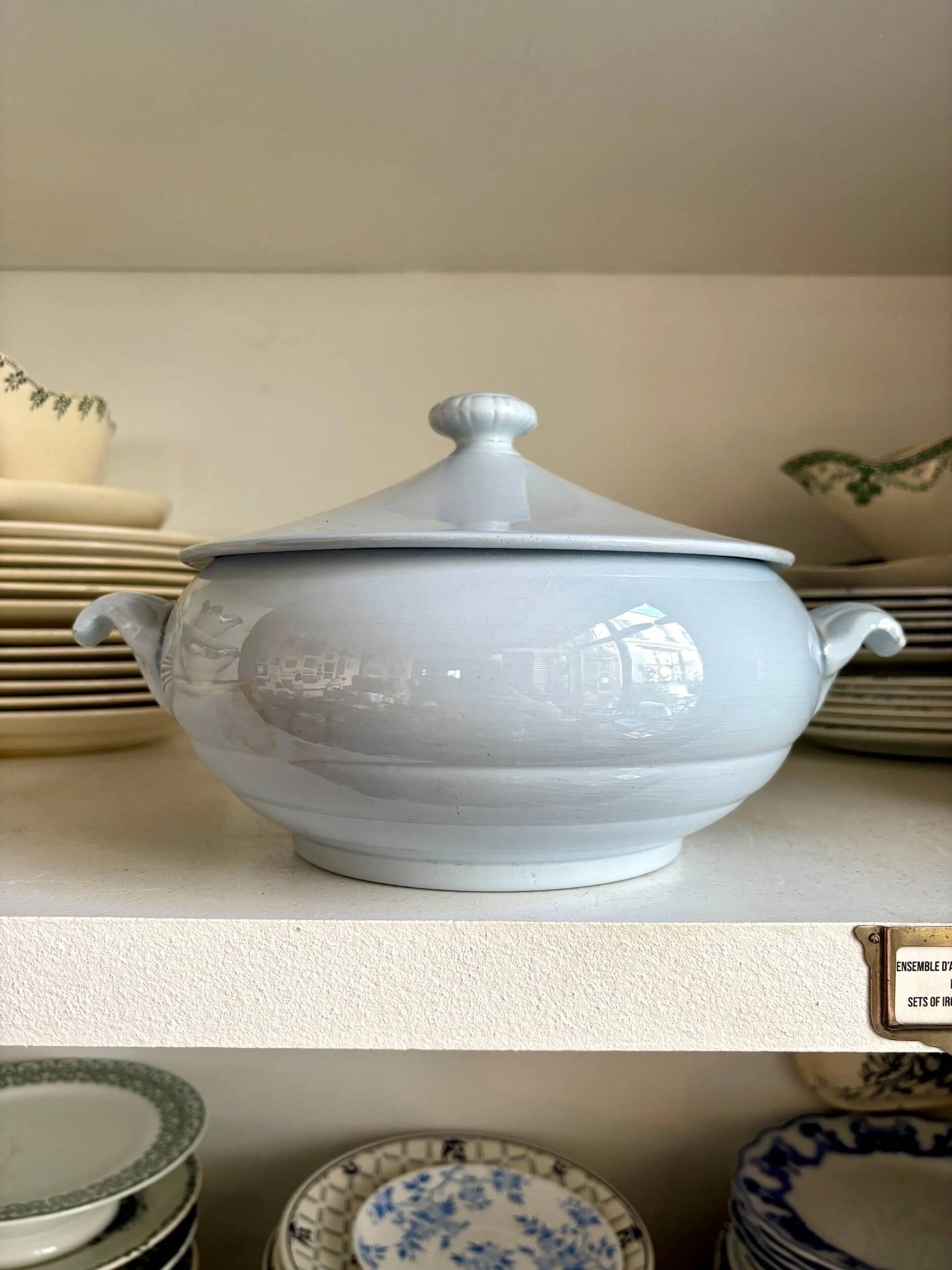 Sarreguemines blue earthenware soup tureen