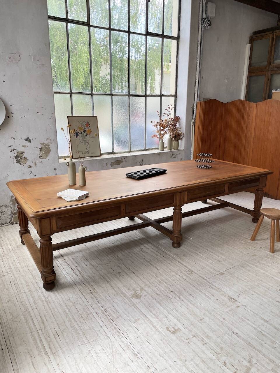 Solid walnut farmhouse castle table 1900 XXL