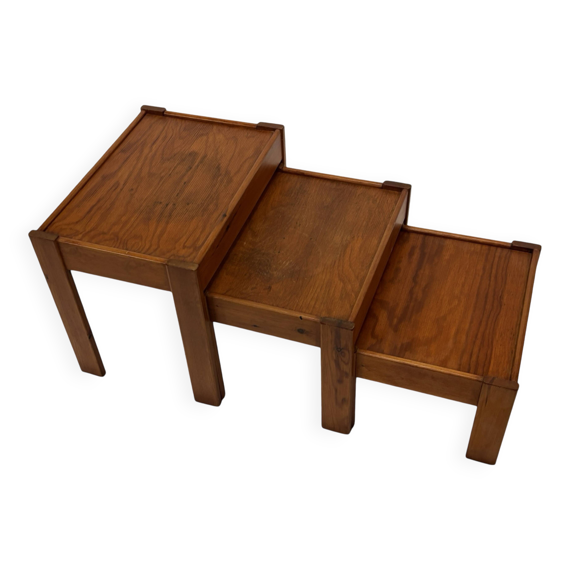 Vintage set of 3 side tables nesting pine wood 60s