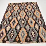 5x7 Green & Purple Geometic Persian Kilim Rug, 162x218Cm