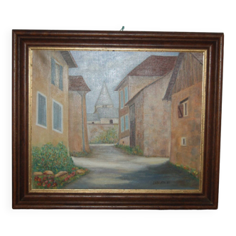 Tableau peinture à l'huile village de Villeneuve d'Uriage