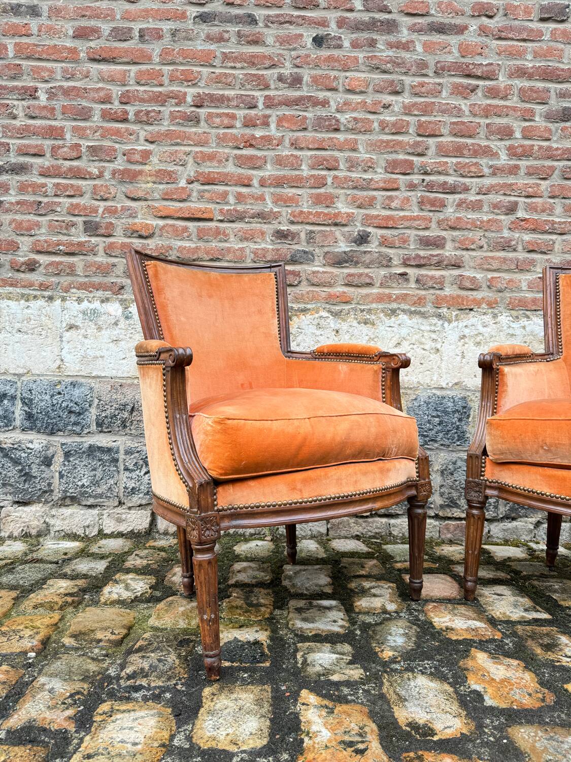 Pair Of Bergères Trapeze Backrest In Walnut Louis XVI XVIII Eme Century